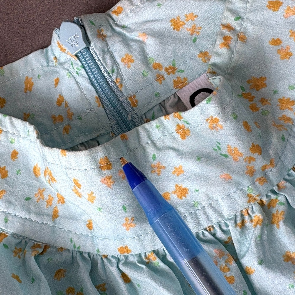 Ganni Smocked Floral Top Shirt Size 38 (US 6) Light Blue Long Sleeve Cotton Flaw - Picture 14 of 14